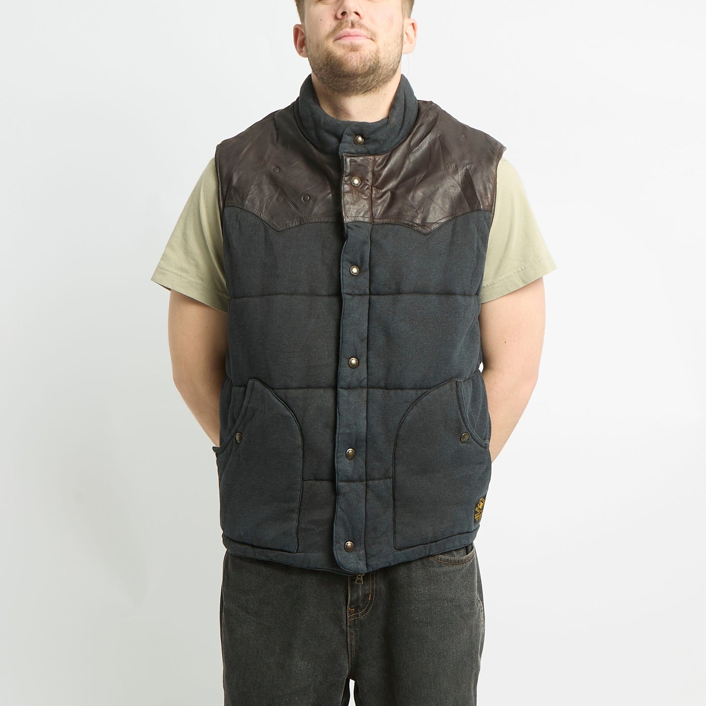 Ralph Lauren Jersey Puffed Gilet With Leather Detailing - XL