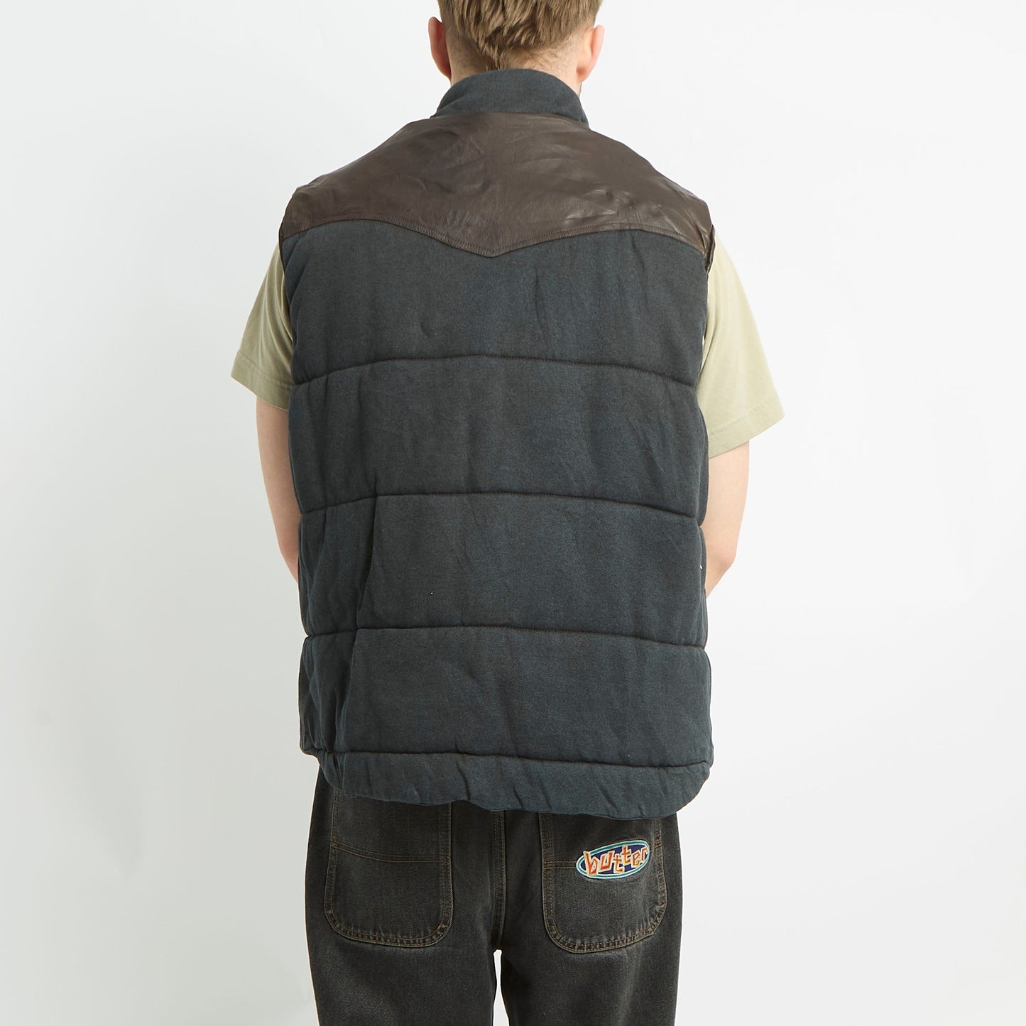 Ralph Lauren Jersey Puffed Gilet With Leather Detailing - XL