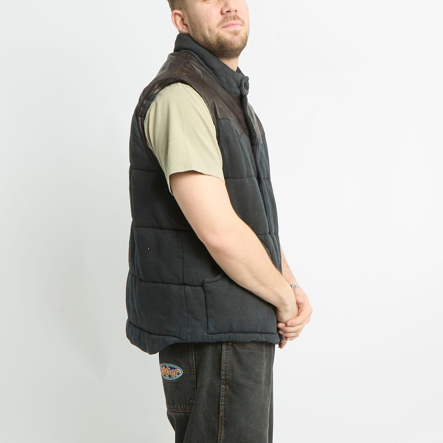 Ralph Lauren Jersey Puffed Gilet With Leather Detailing - XL