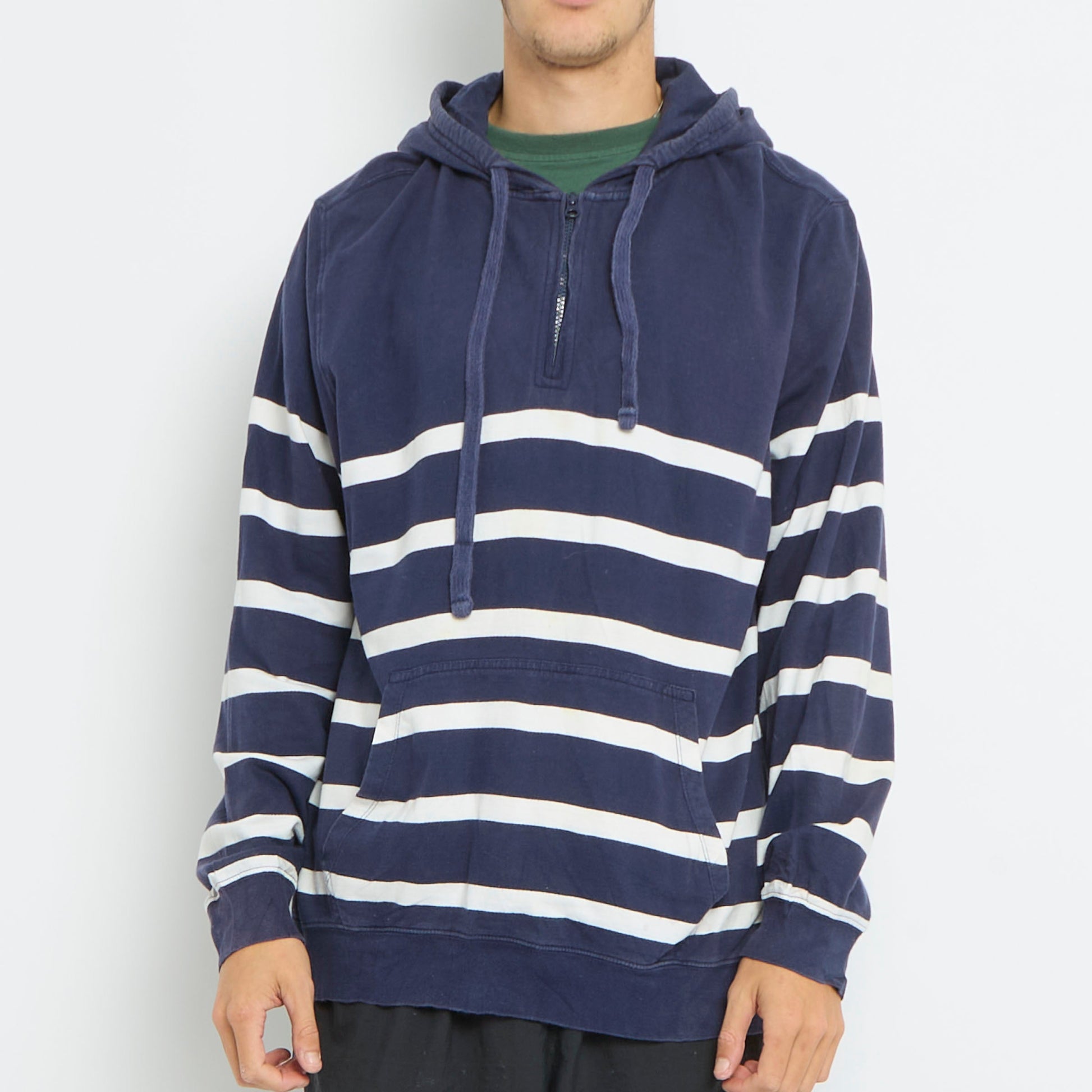 Chaps Striped 1/4 Zip Hoodie - L