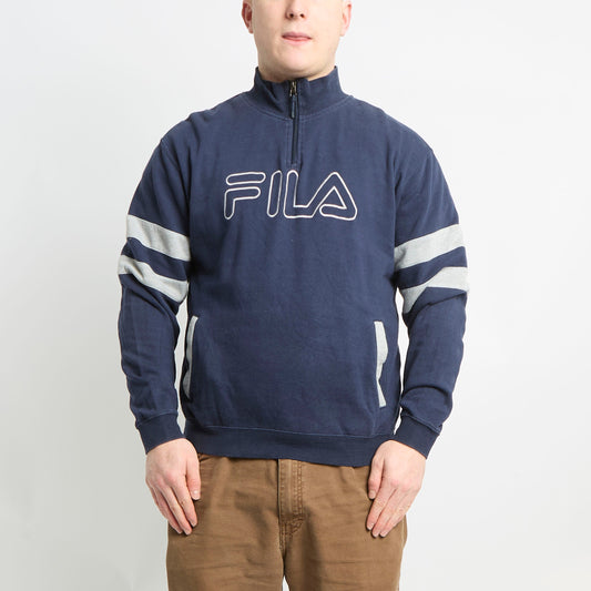 Fila Quarter Zip Sweatshirt With Striped Arms - L