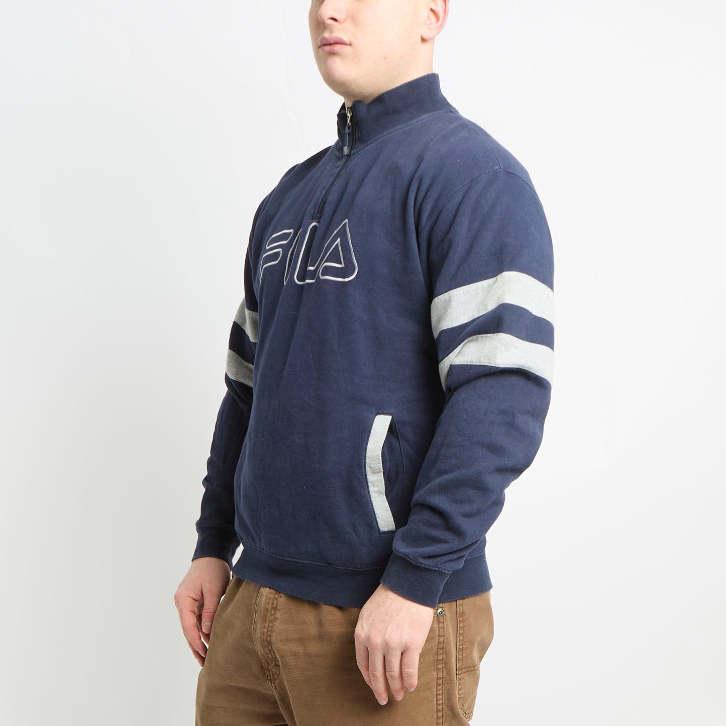 Fila Quarter Zip Sweatshirt With Striped Arms - L