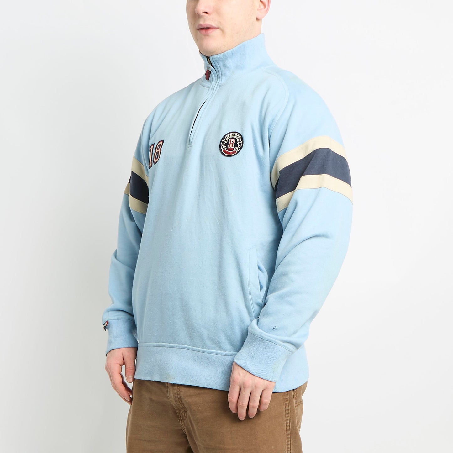 Reebok Embroidered Quarter Zip Sweatshirt With Arm Stripes - M