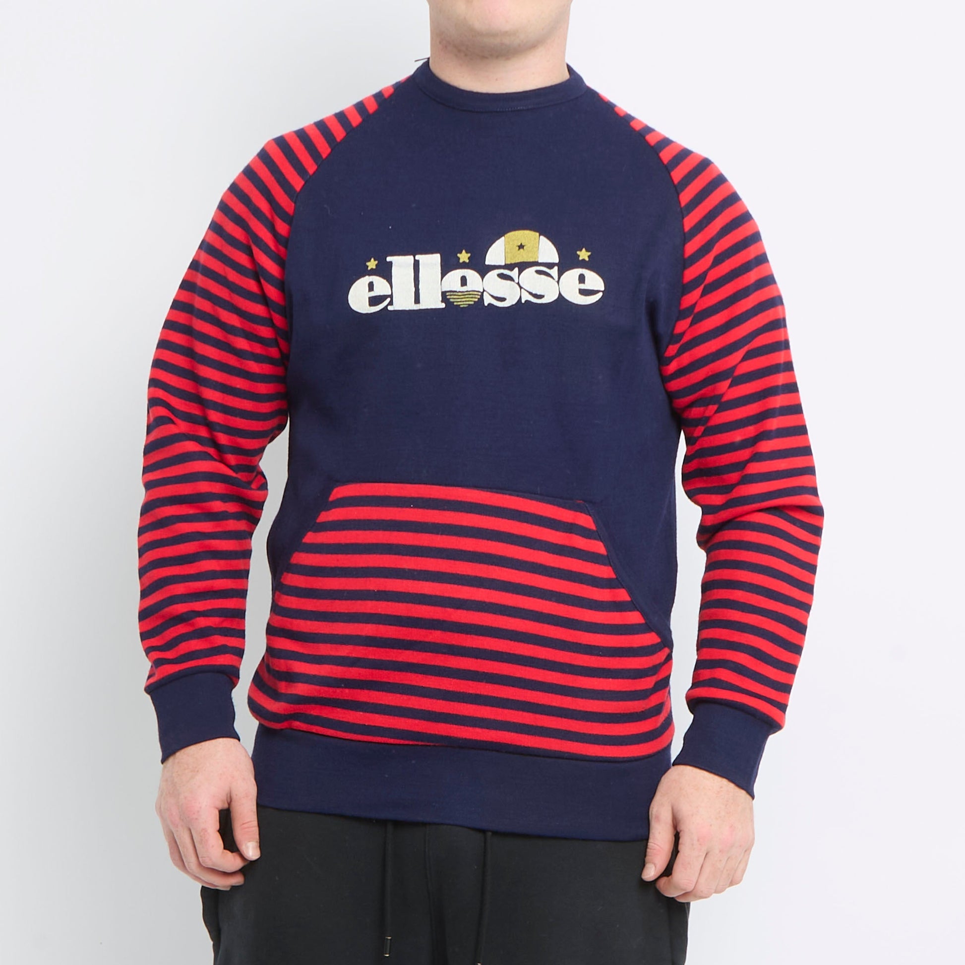 Ellesse Spellout Striped Crewneck Sweater - M