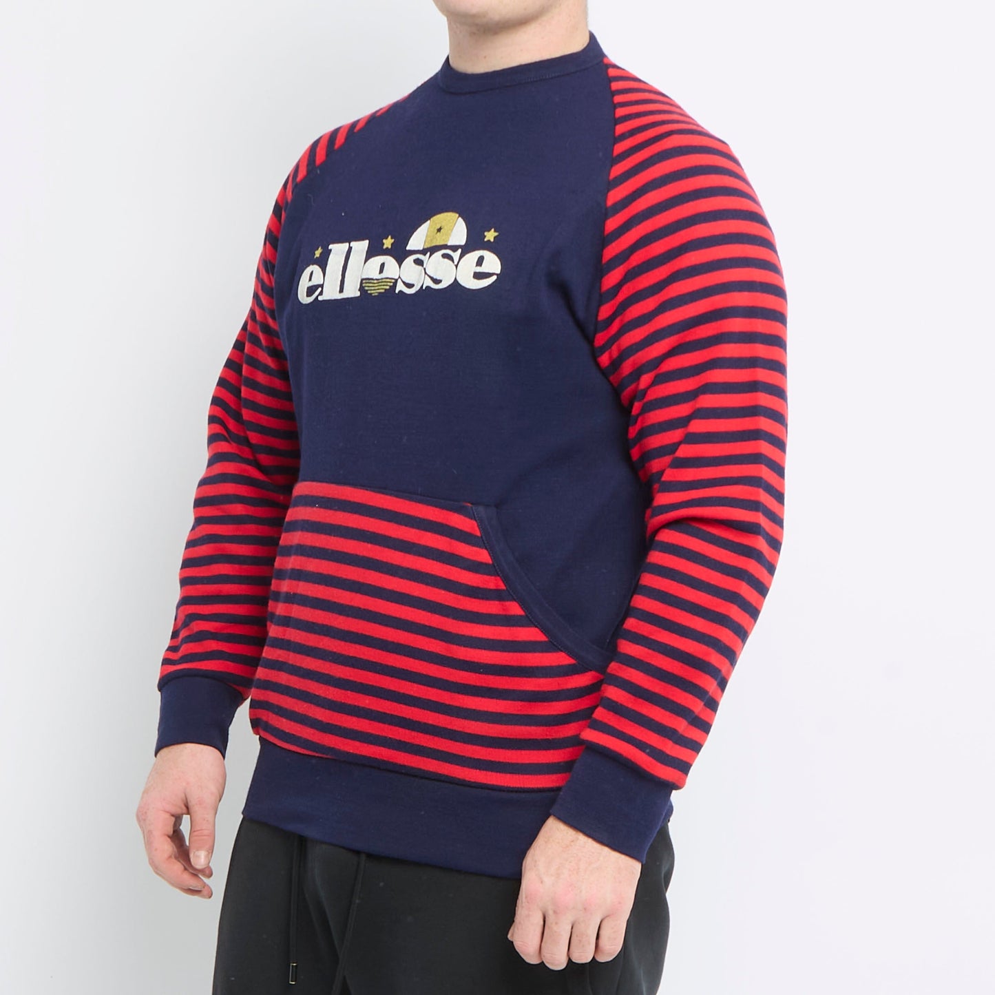 Ellesse Spellout Striped Crewneck Sweater - M