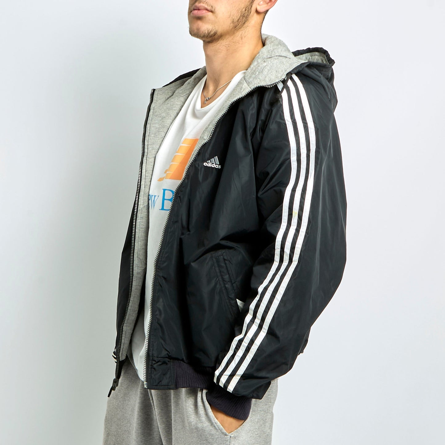 Adidas Striped Hooded Jacket - L