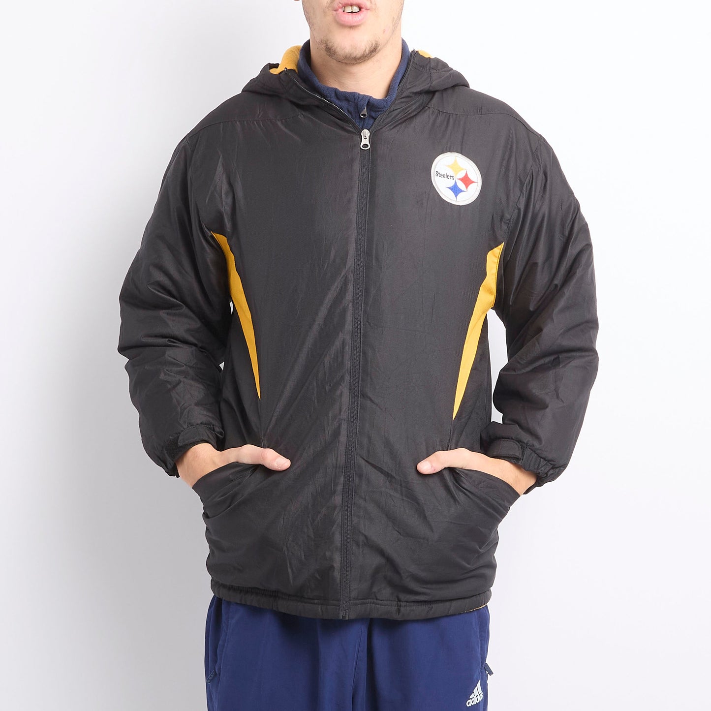 Steelers Logo Hooded Padded Jacket - L