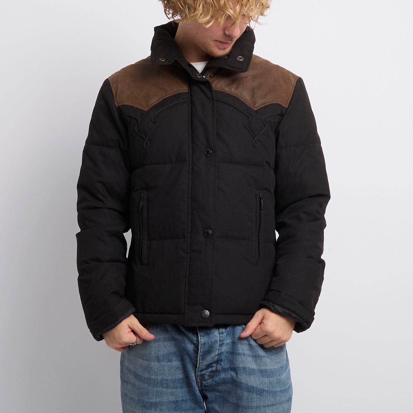 Charro Leather Detail Puffer Jacket - M