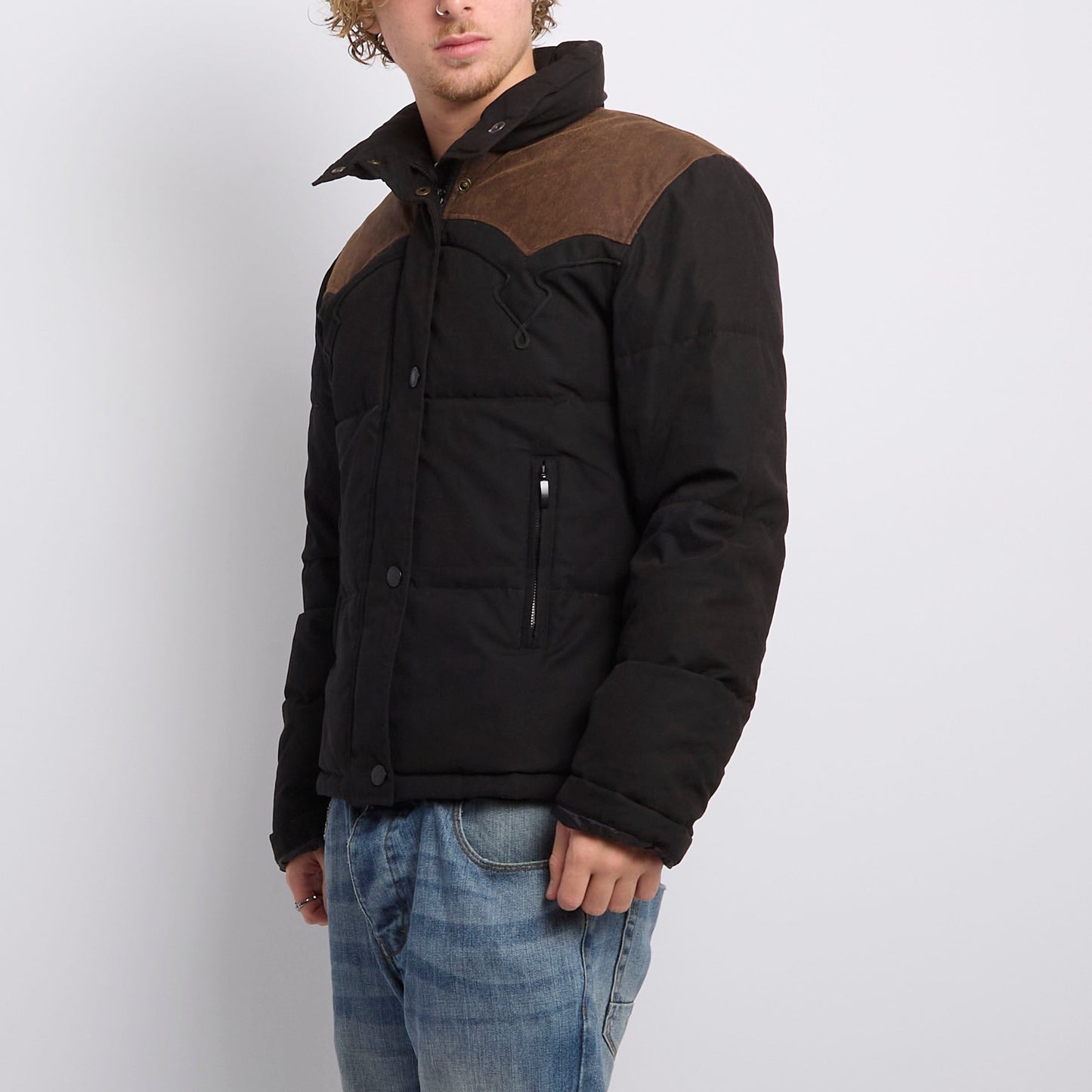 Charro Leather Detail Puffer Jacket - M