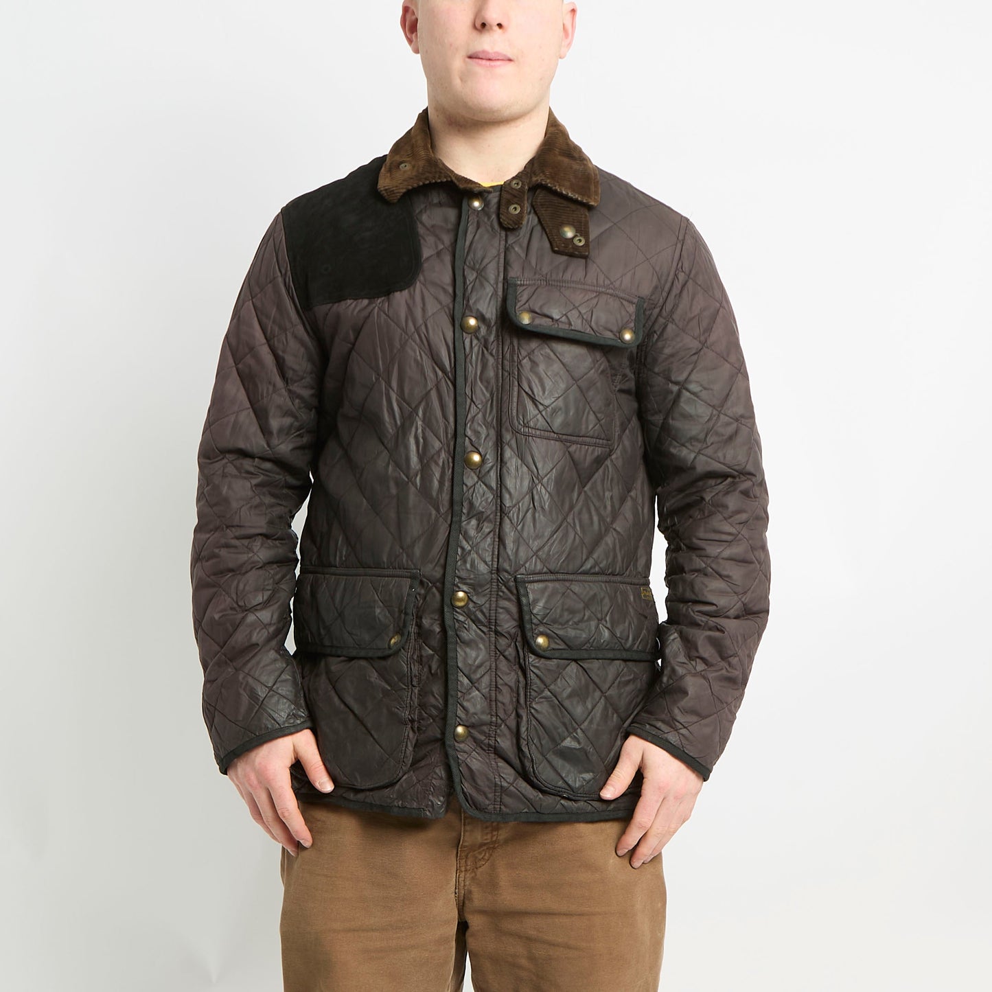 Ralph Lauren Collared Lightweight Puffer With Suede Shoulder Panel - M