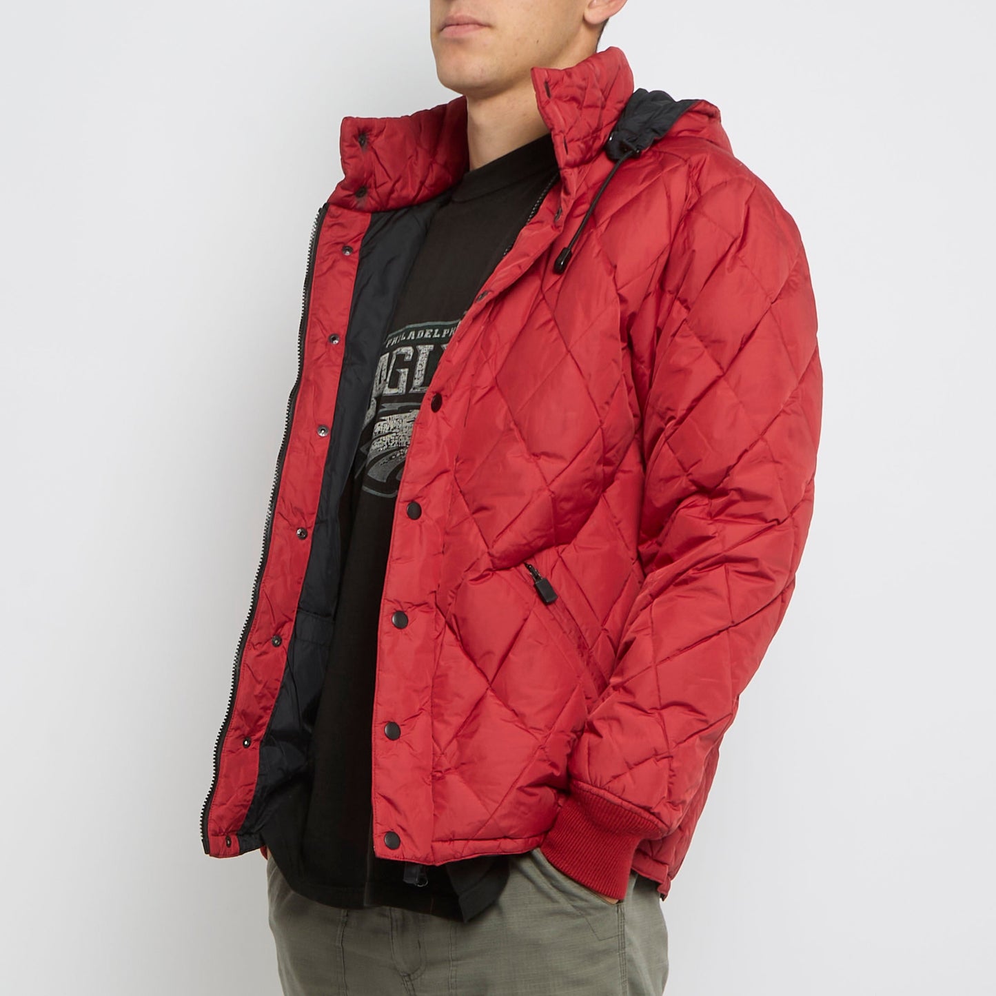 Diamond Stitch Hooded Puffer Jacket - M