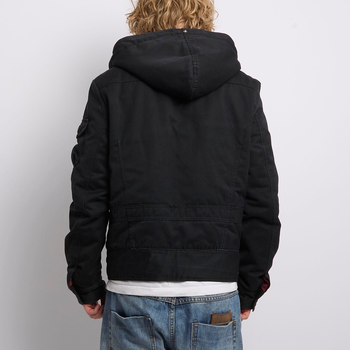 Fur Hooded Pocket Detail Jacket - L