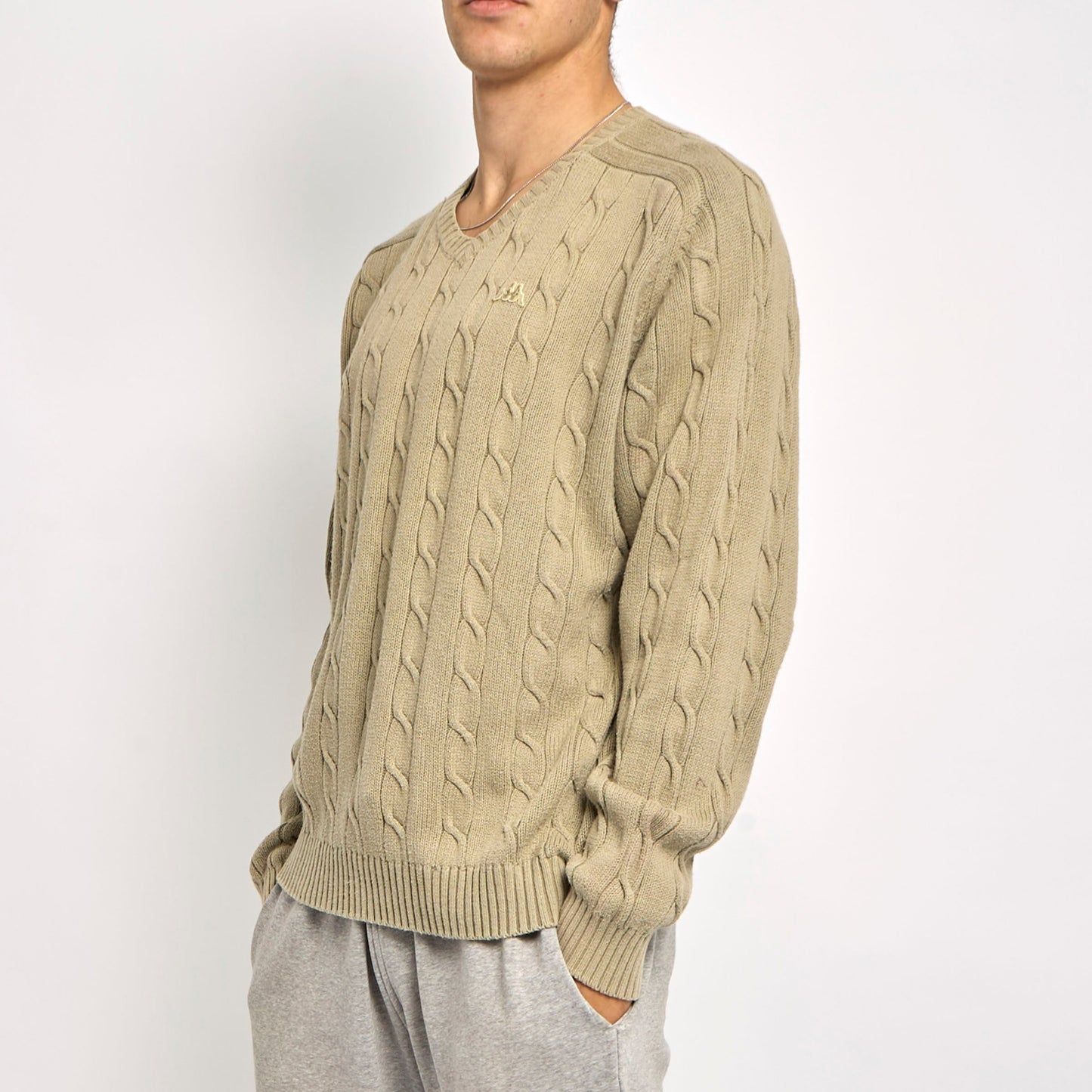 Kappa Cable Knit V-Neck Sweater- L