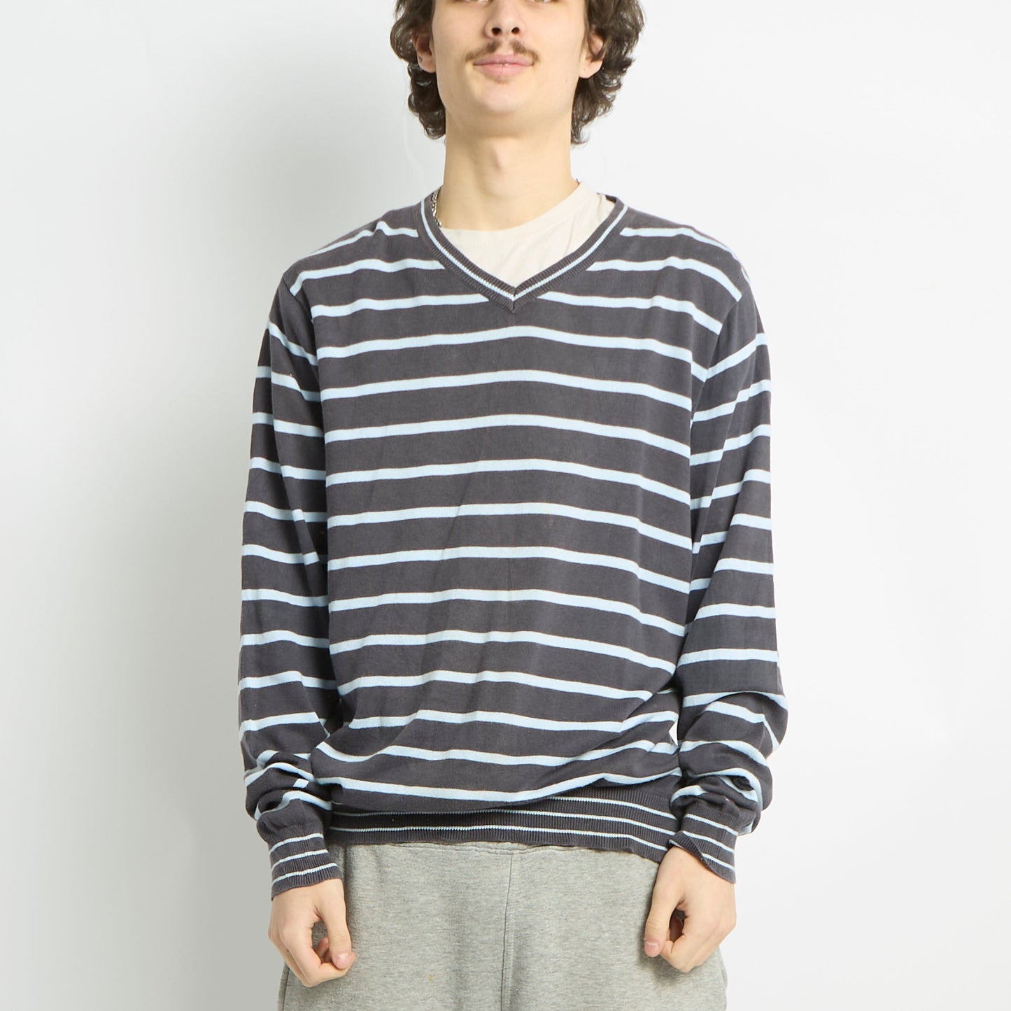 Tommy Hilfiger Striped V-Neck Sweater - L