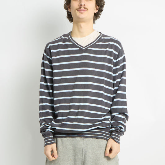 Tommy Hilfiger Striped V-Neck Sweater - L