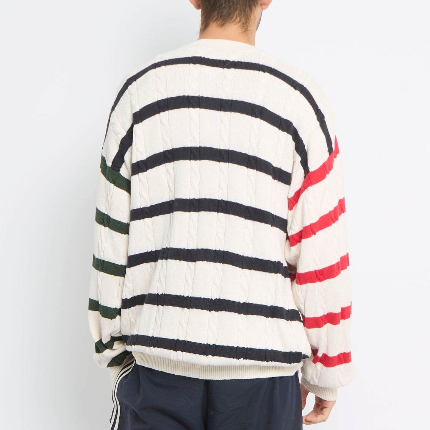 Tommy Hilfiger Cableknit Striped Crewneck Sweater - L