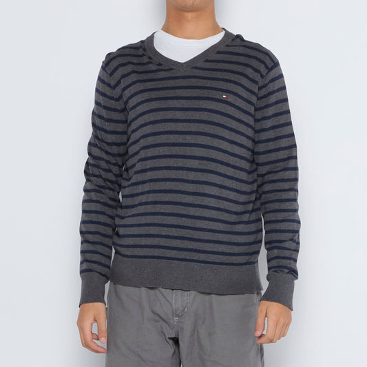 Tommy Hilfiger Striped V-Neck Sweater - L