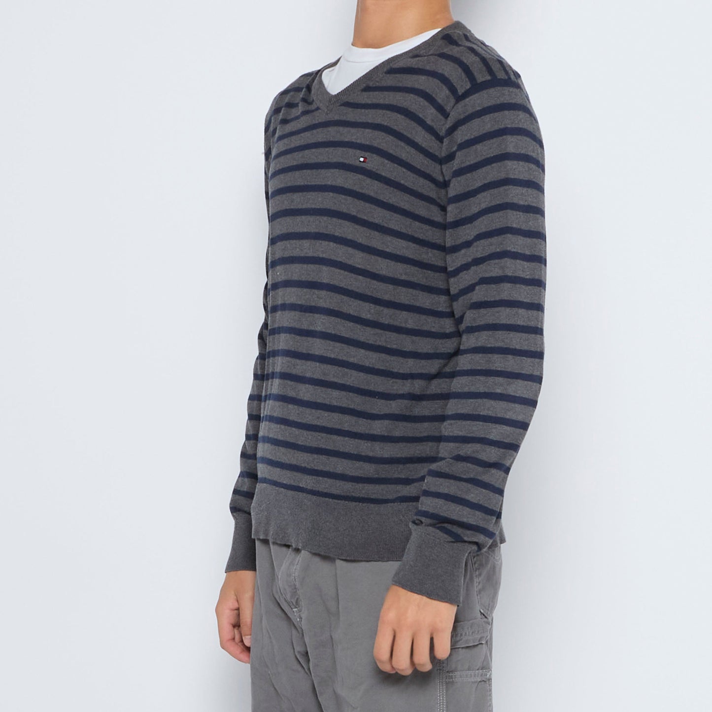 Tommy Hilfiger Striped V-Neck Sweater - L