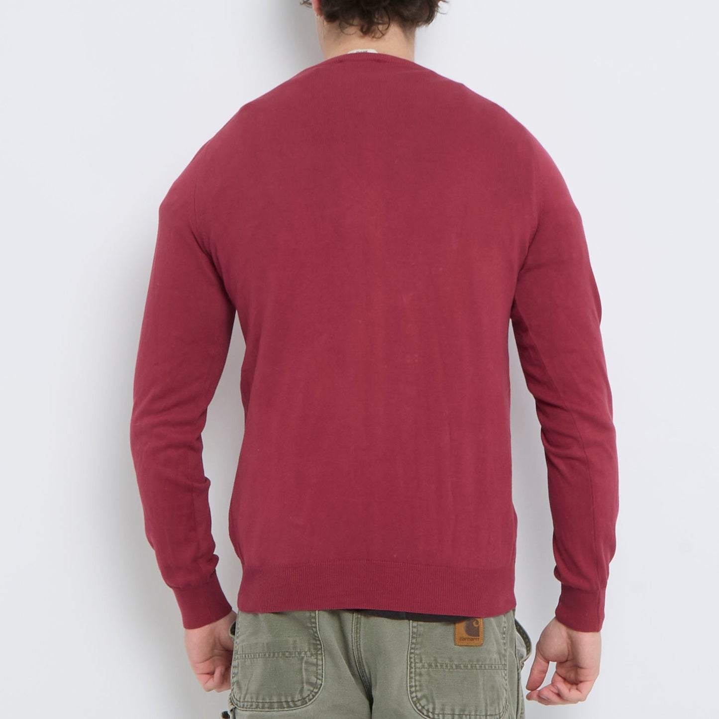 Crew Neck Fine Knit Sweater - L