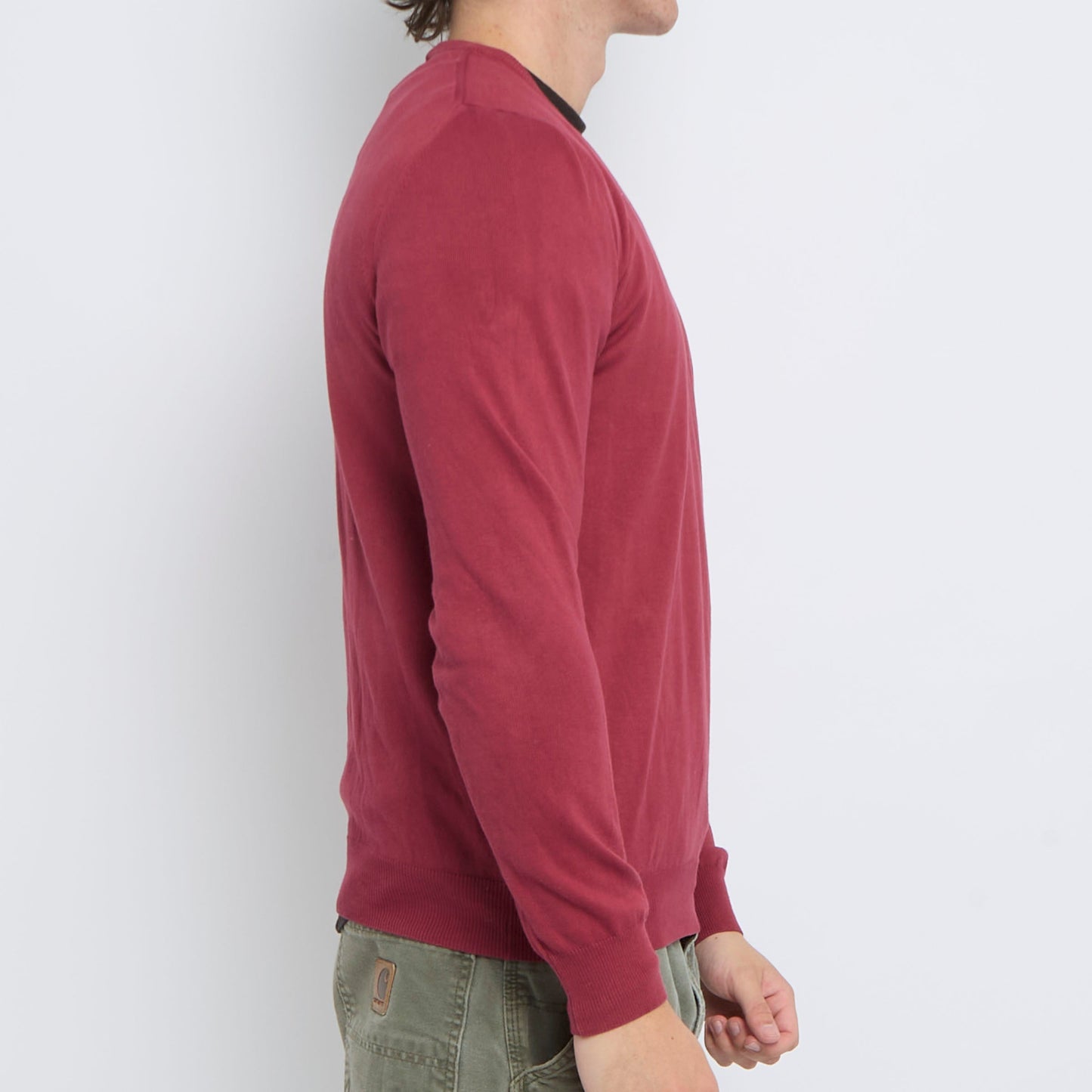 Crew Neck Fine Knit Sweater - L