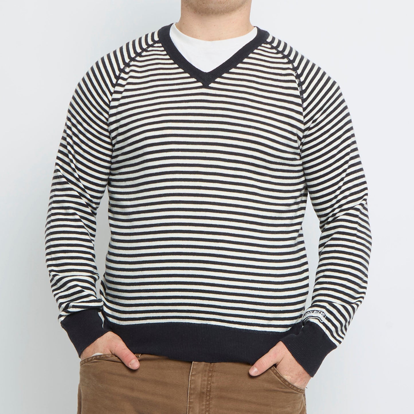 Woolrich Striped V-Neck Sweater - L