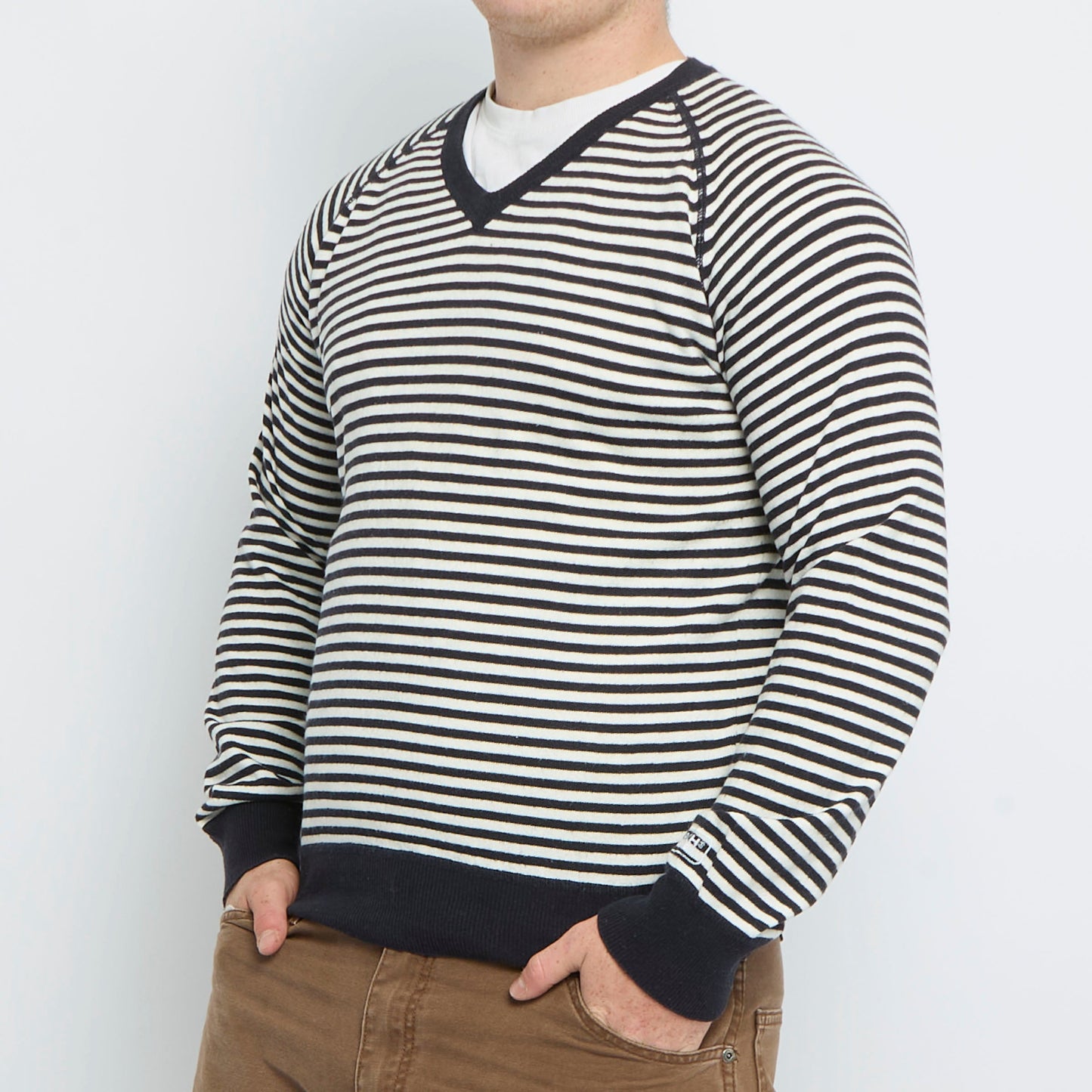 Woolrich Striped V-Neck Sweater - L