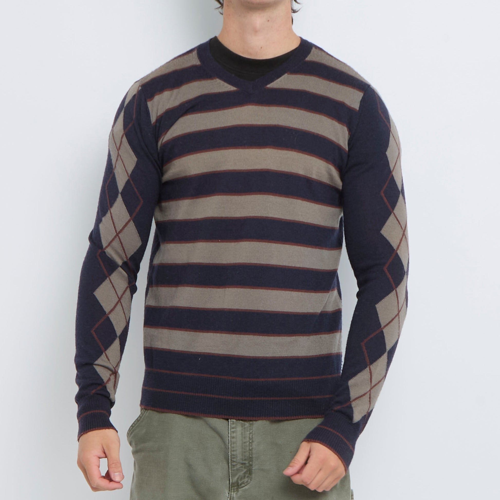 Guess Striped V-Neck Sweater - L