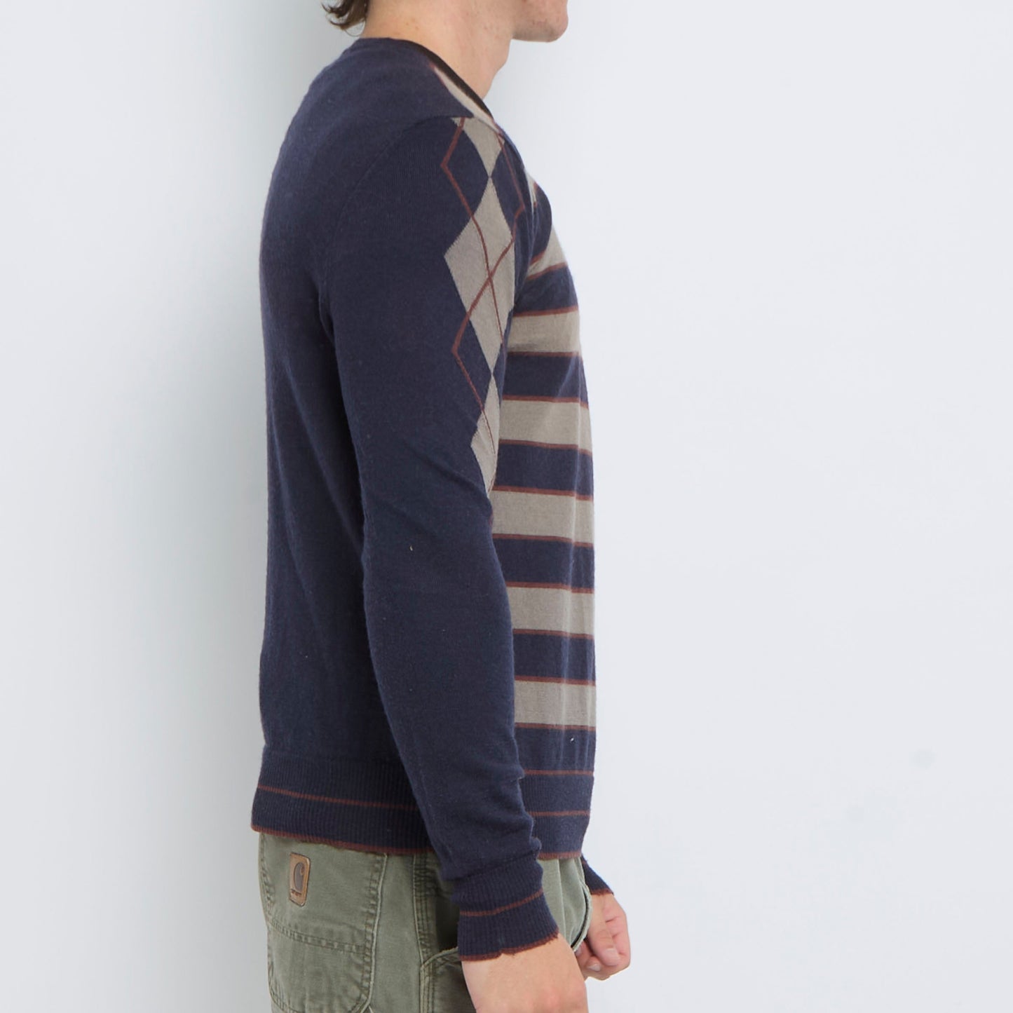 Guess Striped V-Neck Sweater - L