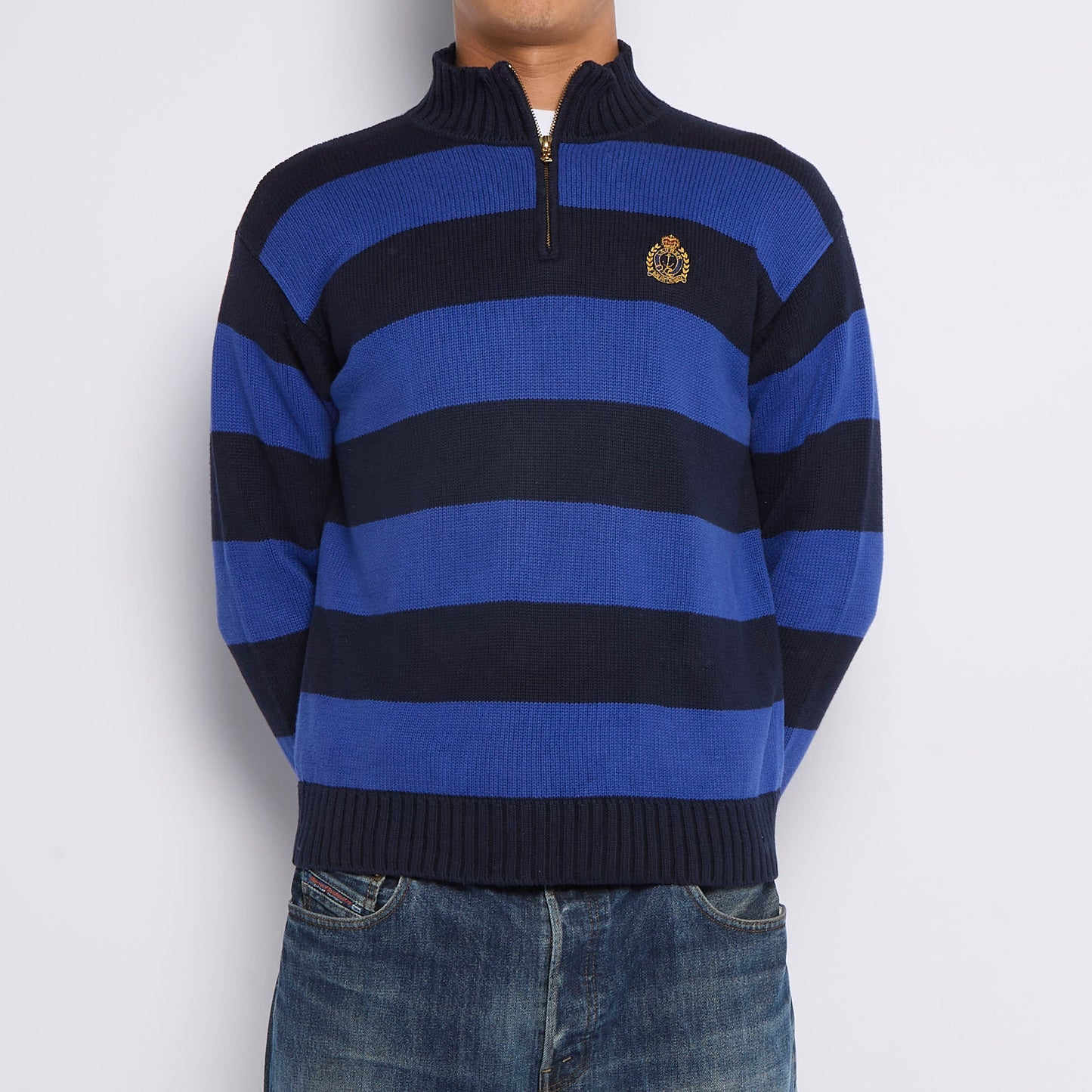 Tommy Hilfiger Striped 1/4 Zip Sweater - L