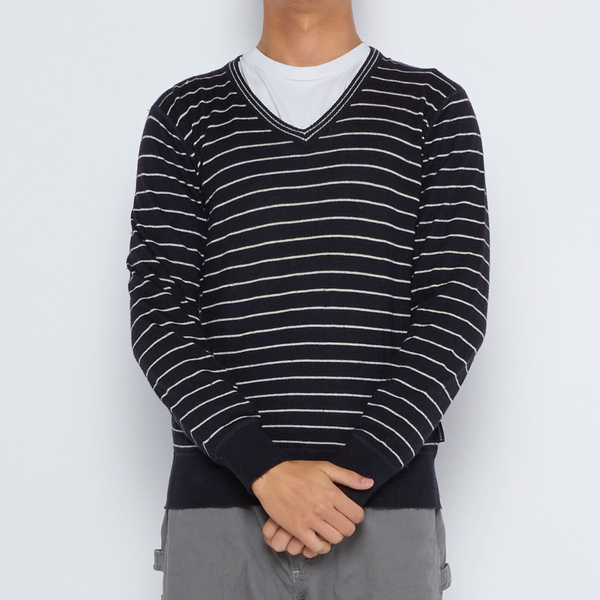 North Sails Striped V-Neck Sweater - L