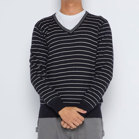 North Sails Striped V-Neck Sweater - L