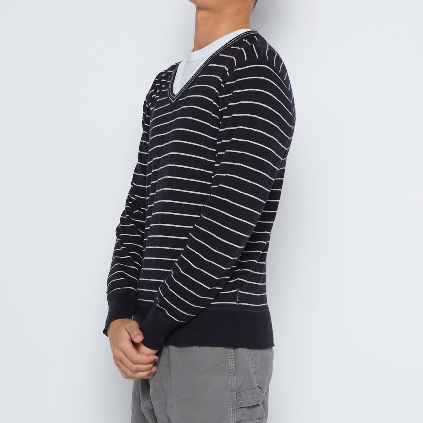 North Sails Striped V-Neck Sweater - L