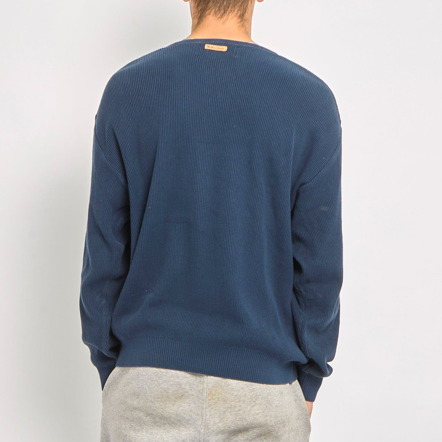 Ribbed Navy Knitted Sweater - L