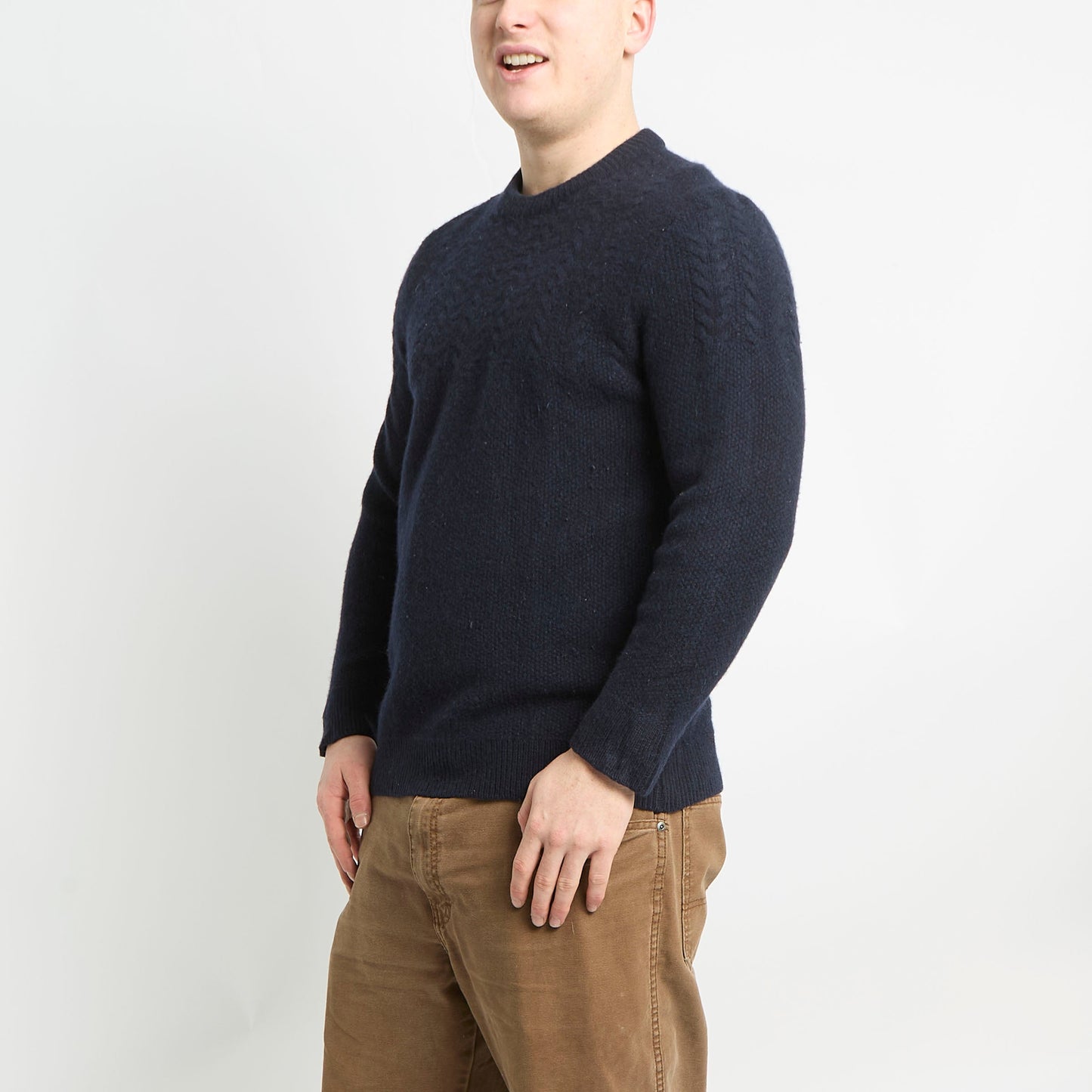 Barbour Wool Crew Neck With Cable Knit Detailing - L