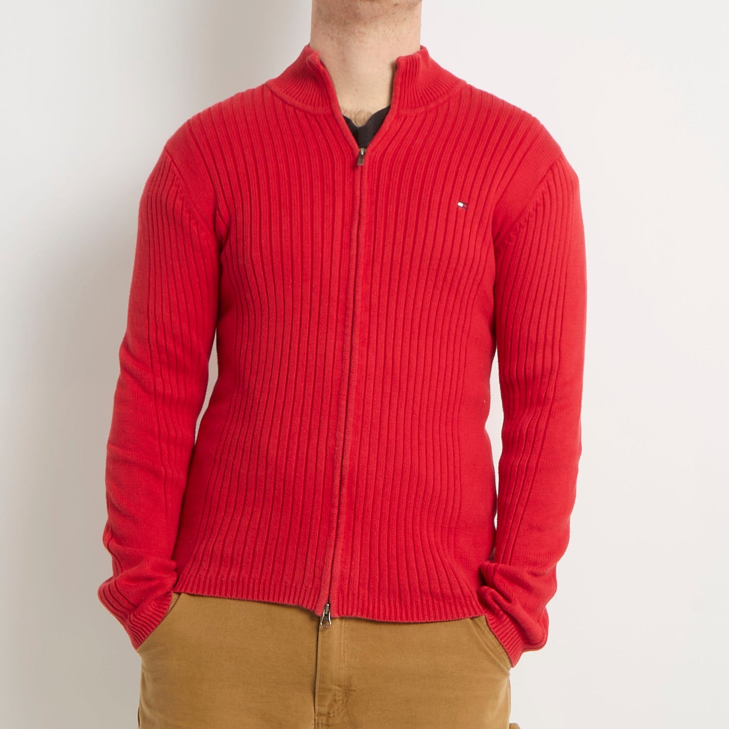 Tommy Hilfiger Zip Up Ribbed Knitted Sweater - L