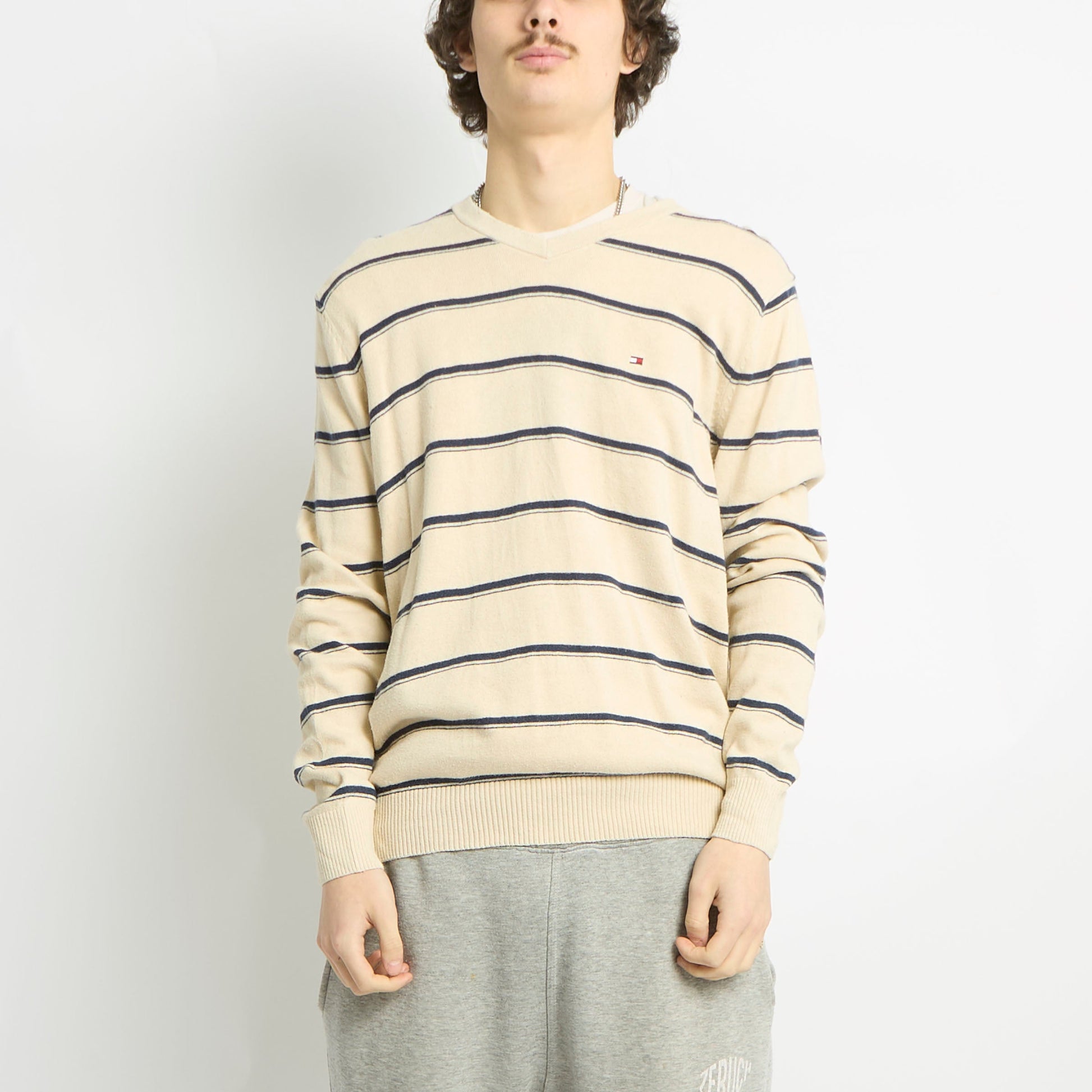 Tommy Hilfiger Striped V-Neck Sweater - M