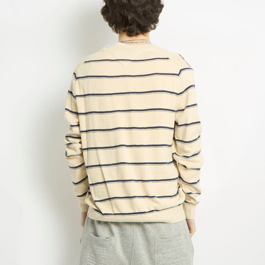 Tommy Hilfiger Striped V-Neck Sweater - M