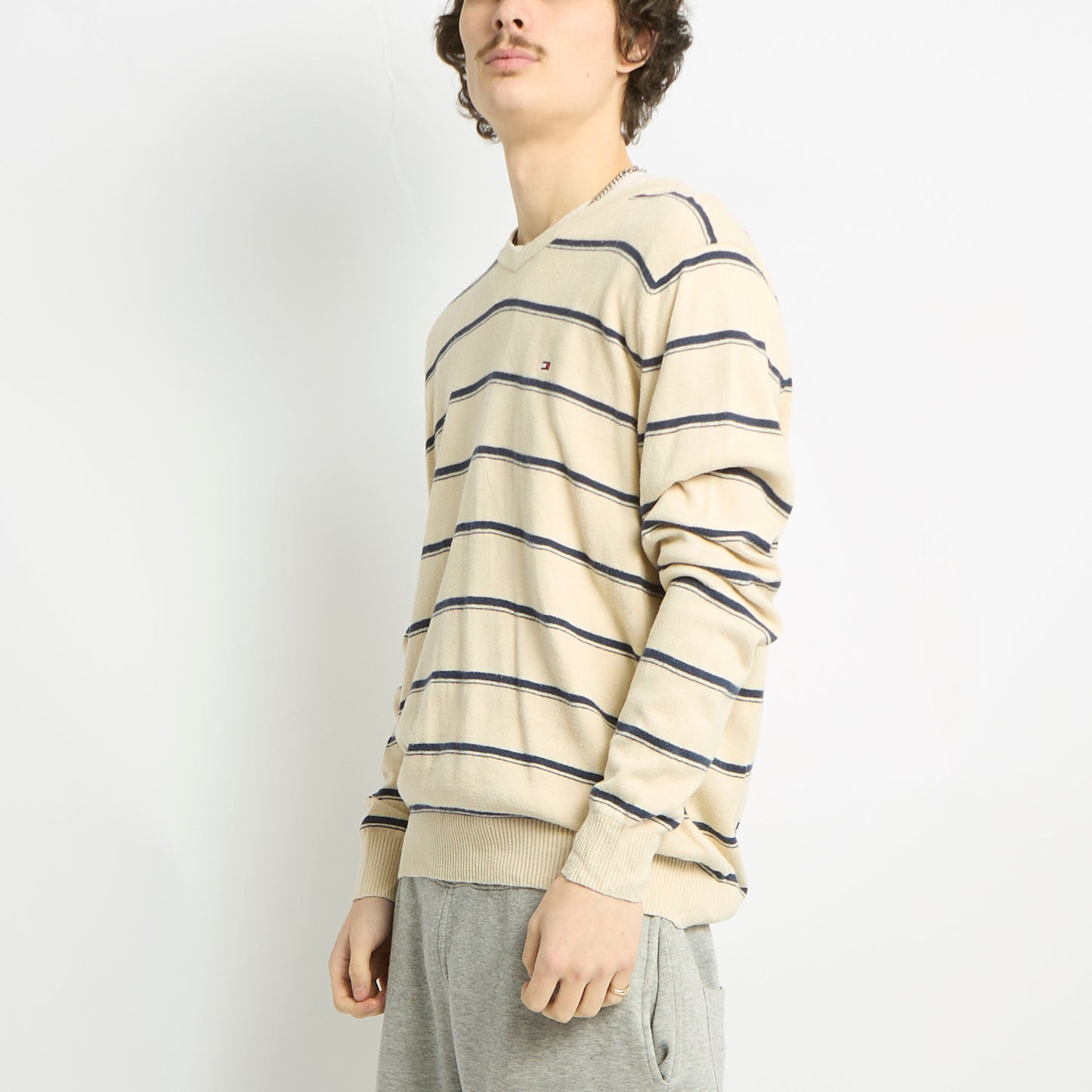 Tommy Hilfiger Striped V-Neck Sweater - M