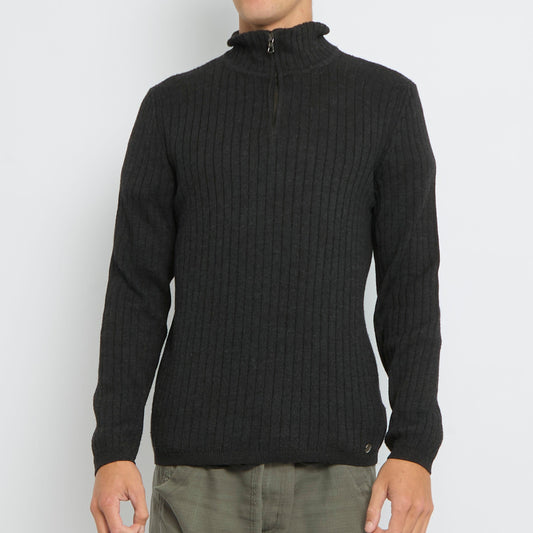 RIbbed 1/4 Zip Knitted Sweater - M