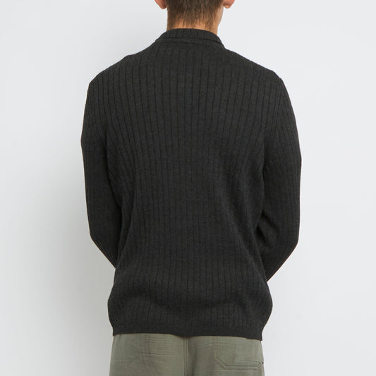 RIbbed 1/4 Zip Knitted Sweater - M