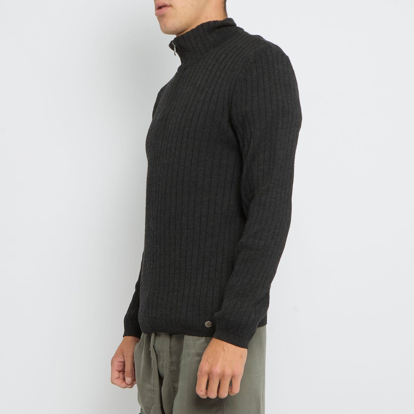 RIbbed 1/4 Zip Knitted Sweater - M