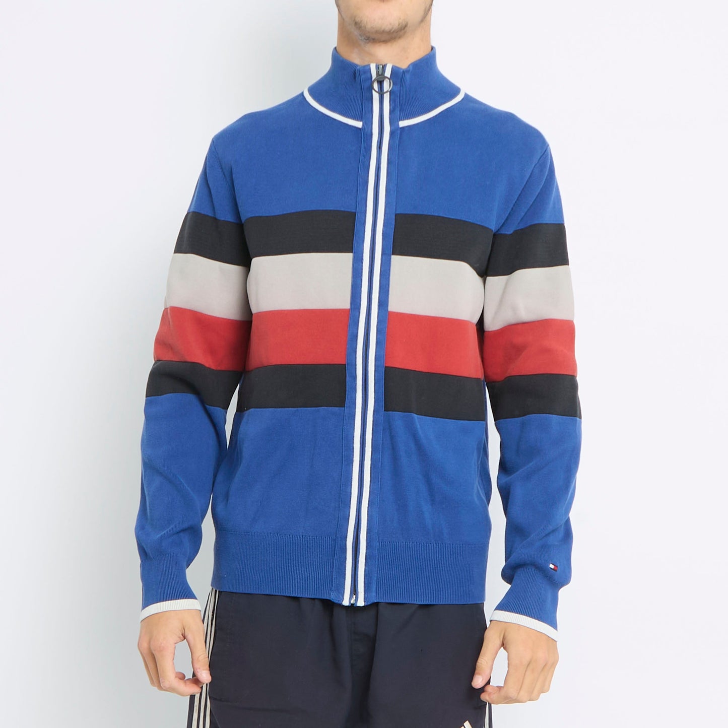 Tommy Hilfiger Striped Full Zip Sweater - L