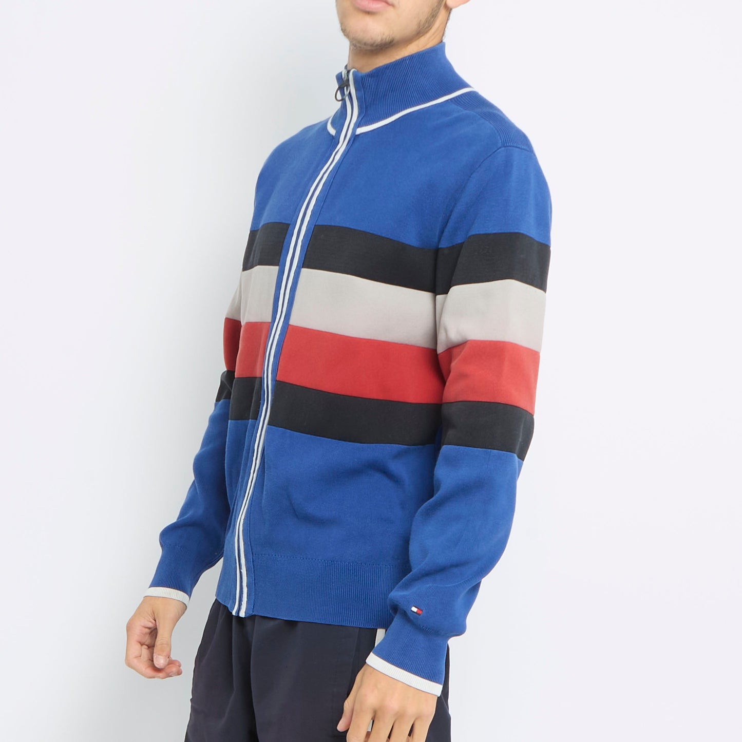 Tommy Hilfiger Striped Full Zip Sweater - L