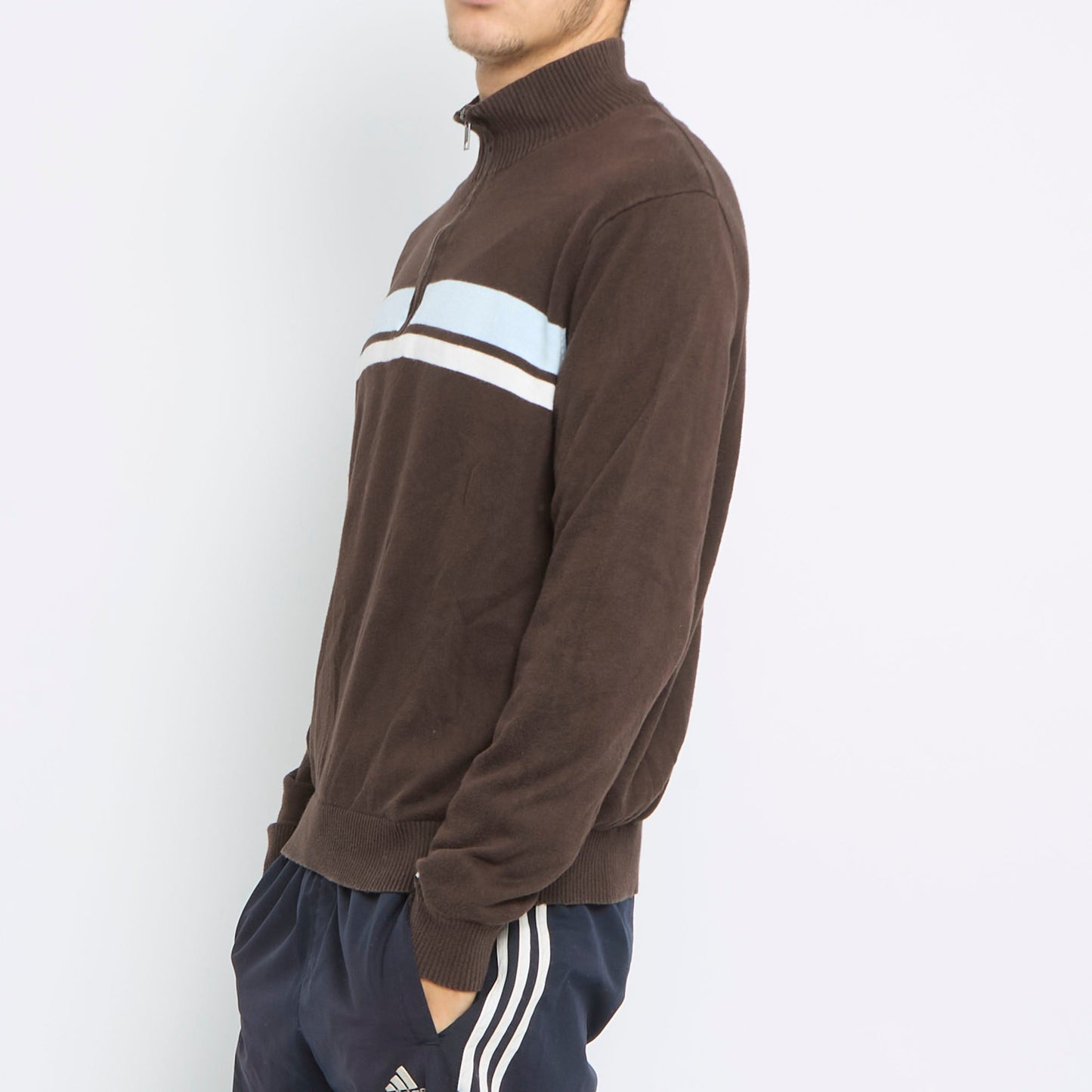 Tommy Hilfiger Striped 1/4 Zip Sweater - M