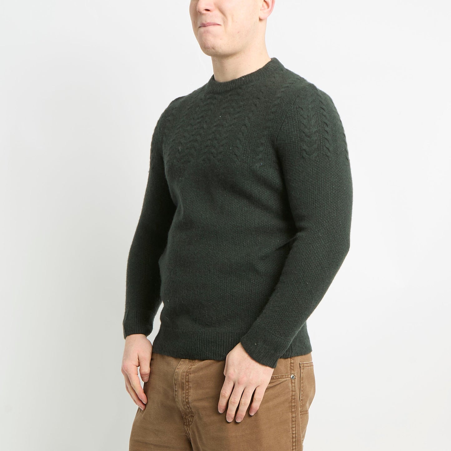 Barbour Wool Crew Neck With Cable Knit Detailing - M