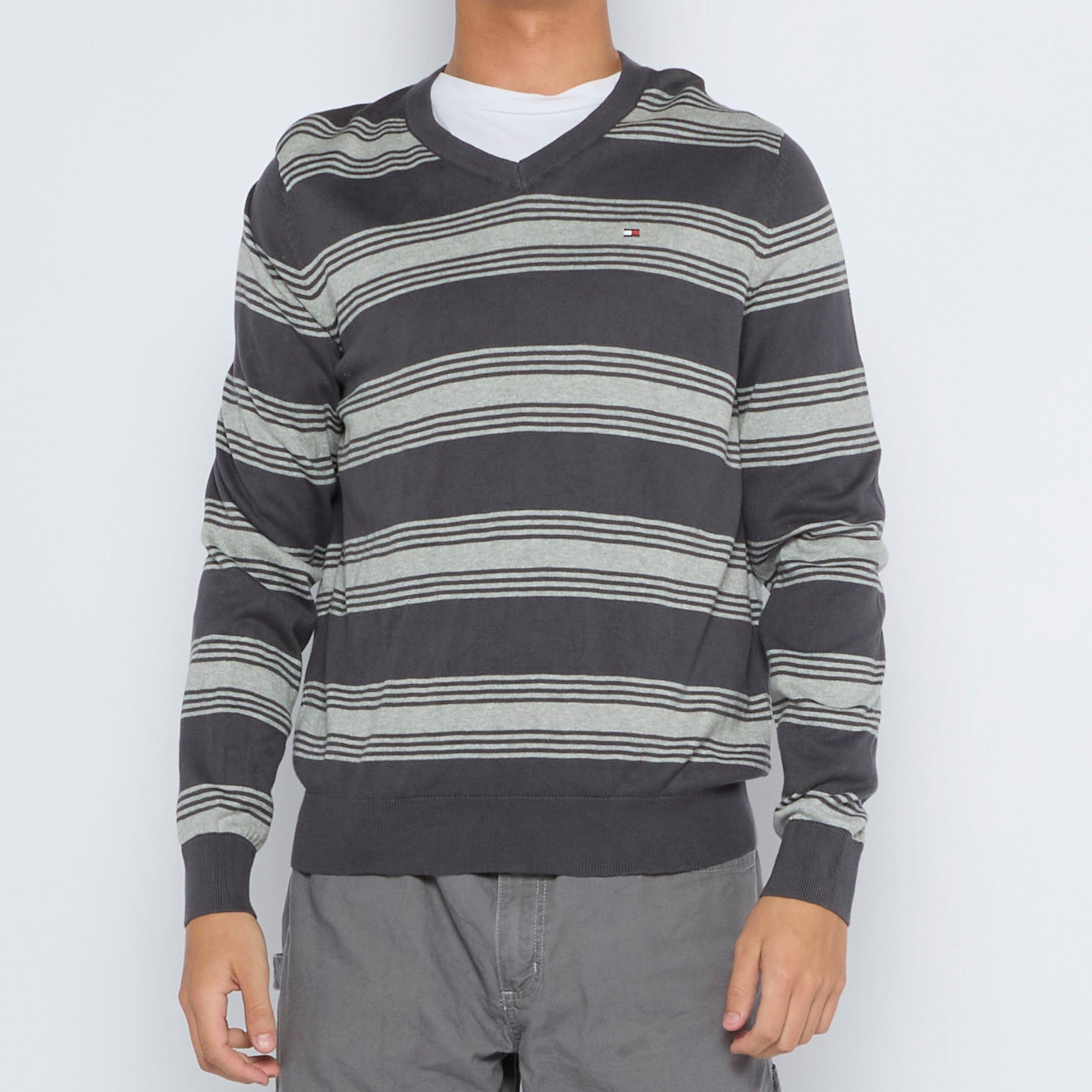 Tommy Hilfiger Striped V-Neck Sweater - M