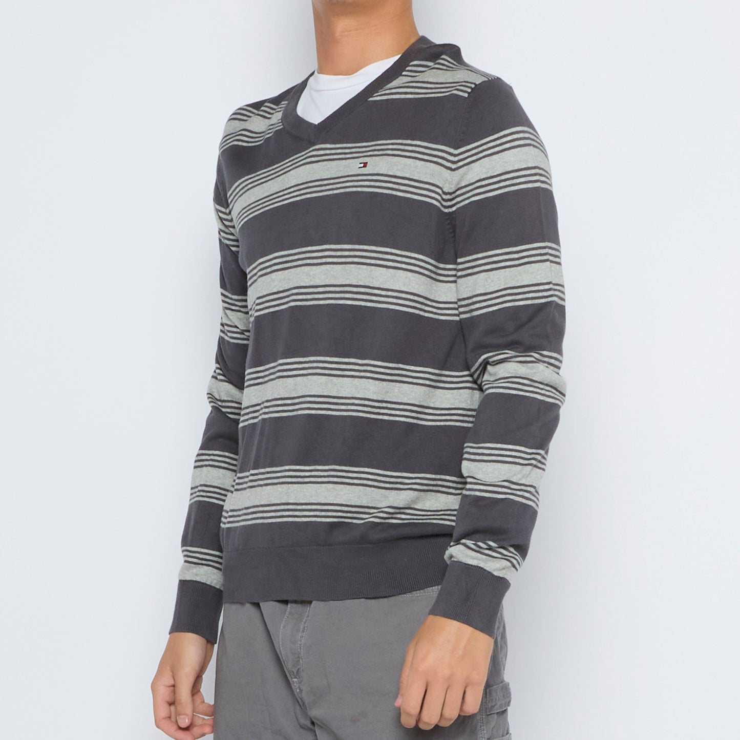 Tommy Hilfiger Striped V-Neck Sweater - M