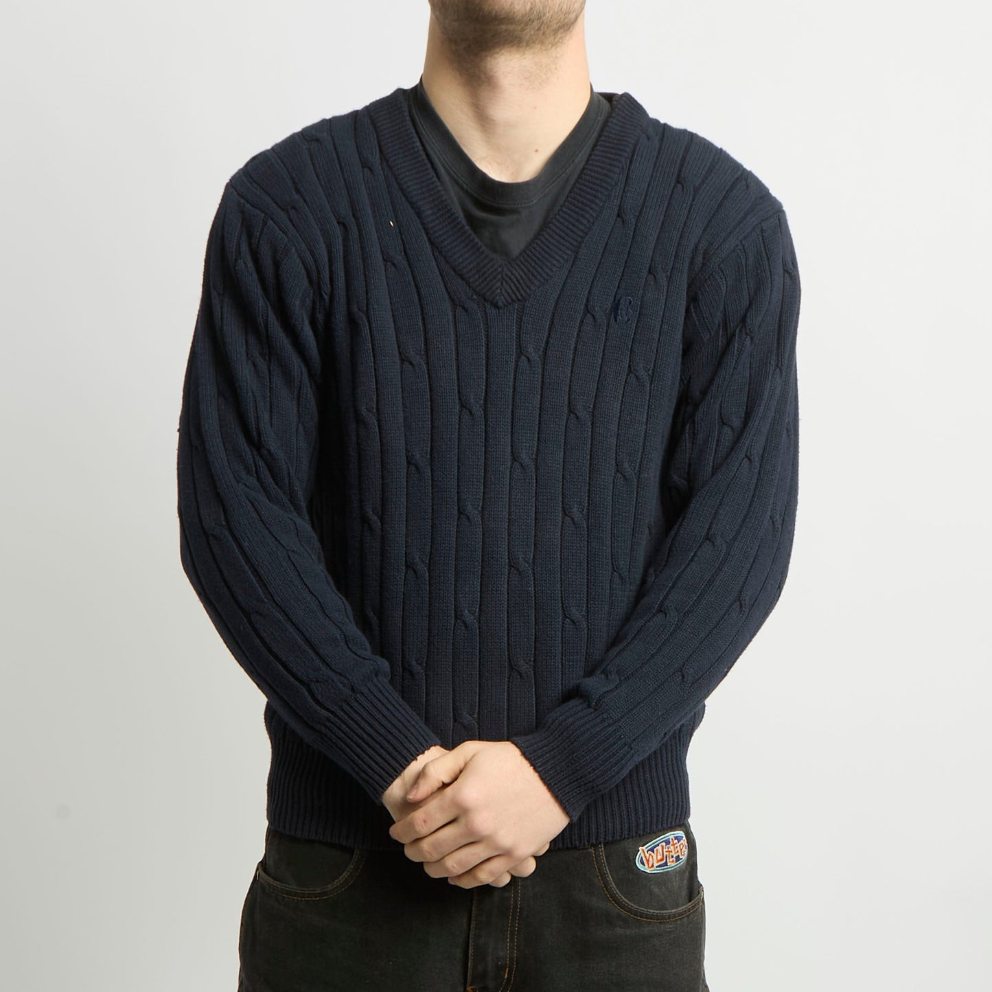 Conte V-Neck Cableknit Sweater - M