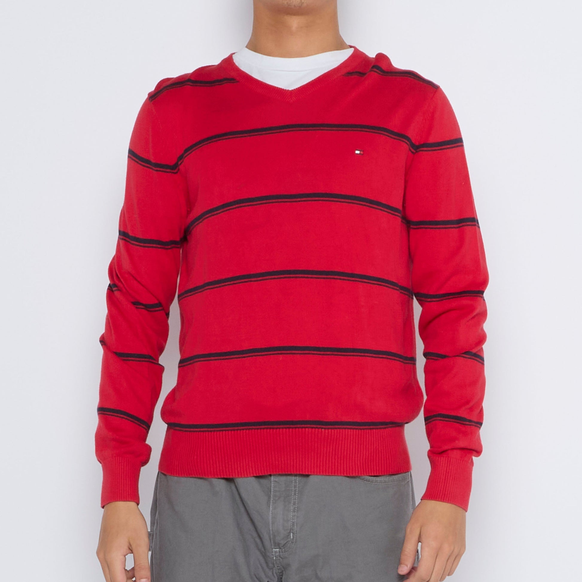 Tommy Hilfiger Striped V-Neck Sweater - M