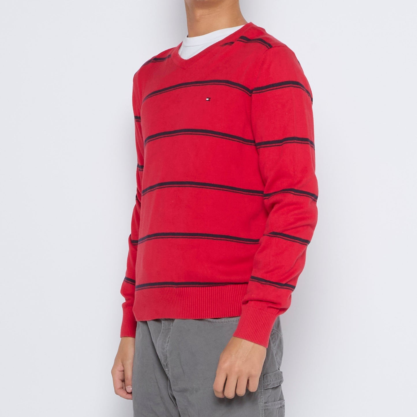 Tommy Hilfiger Striped V-Neck Sweater - M